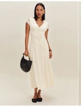 Reformation Arianne Dress - Cream Lace-Trim Maxi Dress